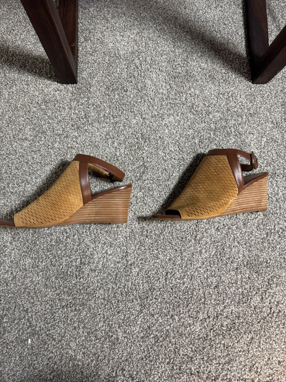 Franco Sarto Tan Woven Peep-Toe Wedge Mules - Picture 7 of 11